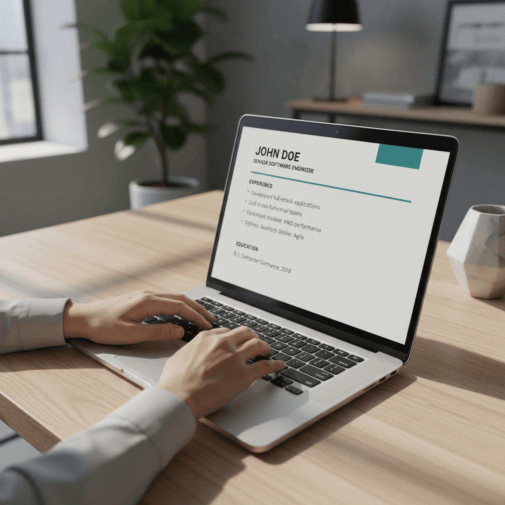 Hiring manager reviewing candidate profiles on laptop