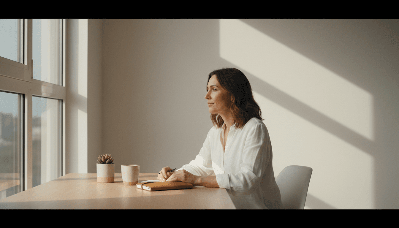 Emily Mucken in professional consultation setting with Seattle backdrop
